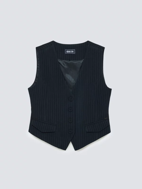 Kamizelka damska garniturowa w prążek granatowa Elvia 403