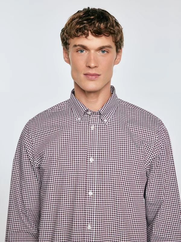 Koszula męska bawełniana w drobną kratę bordowa Gibbsoner 604