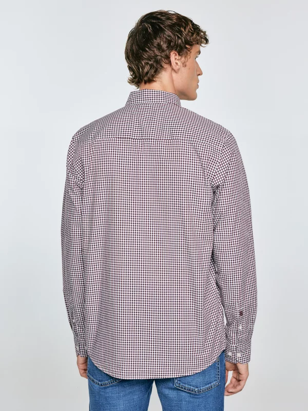 Koszula męska bawełniana w drobną kratę bordowa Gibbsoner 604