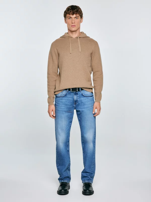 Sweter męski z kapturem beżowy Hoodsy 805