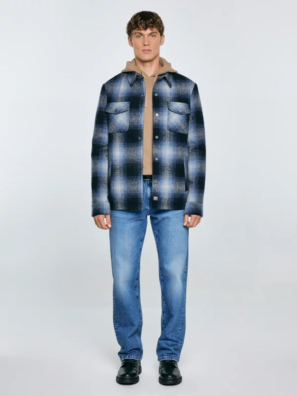 Kurtka męska koszulowa w kratę granatowa Obis 403