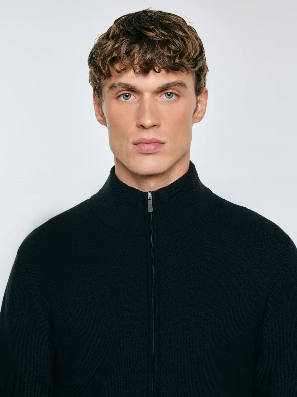 Sweter męski rozpinany ze stójką czarny Olafi 906