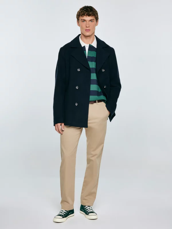 Płaszcz męski dwurzędowy typu bosmanka granatowy Komplit 404