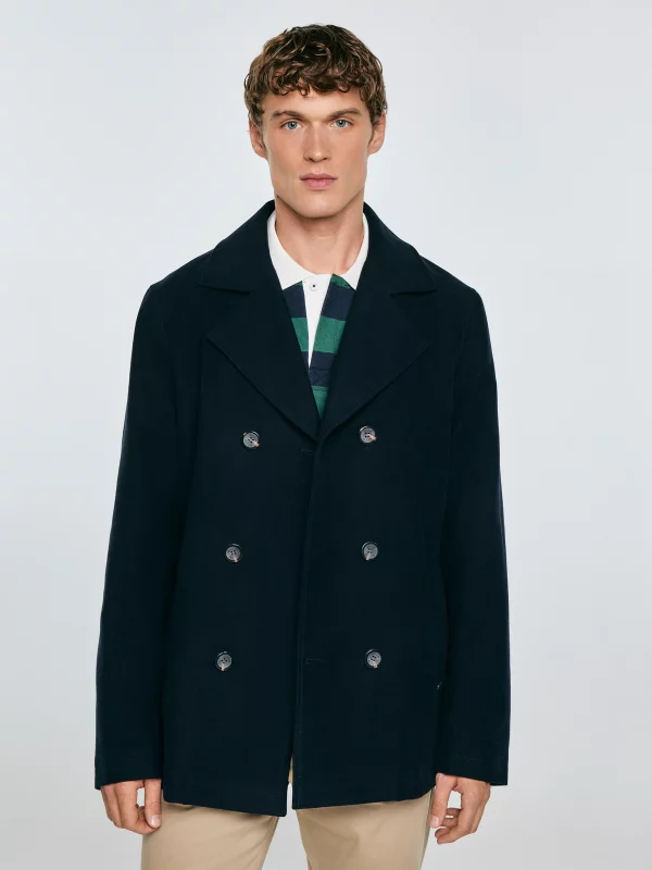Płaszcz męski dwurzędowy typu bosmanka granatowy Komplit 404