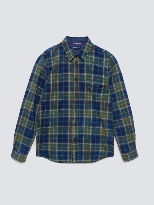 Koszula męska bawełniana w kratę zielono-granatowa Merowi 304