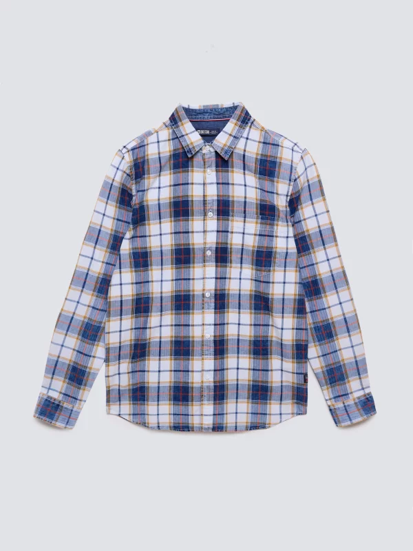 Koszula męska bawełniana w kratę niebiesko-biała Merowi 401