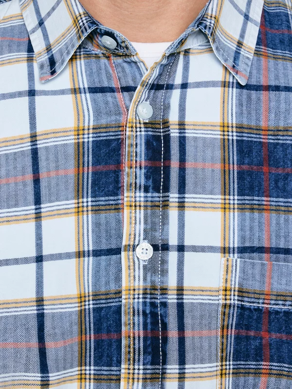 Koszula męska bawełniana w kratę niebiesko-biała Merowi 401