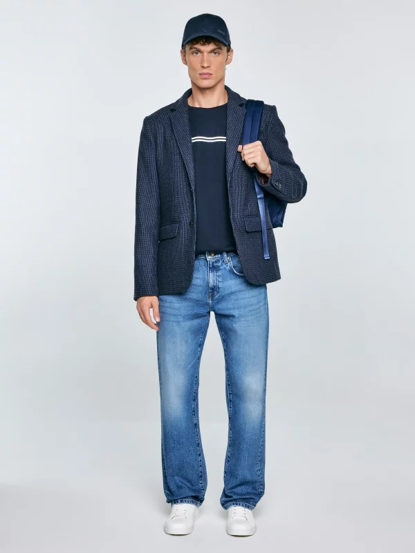 Koszulka męska oversize z nadrukiem granatowa Misser 403