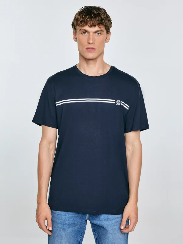 Koszulka męska oversize z nadrukiem granatowa Misser 403