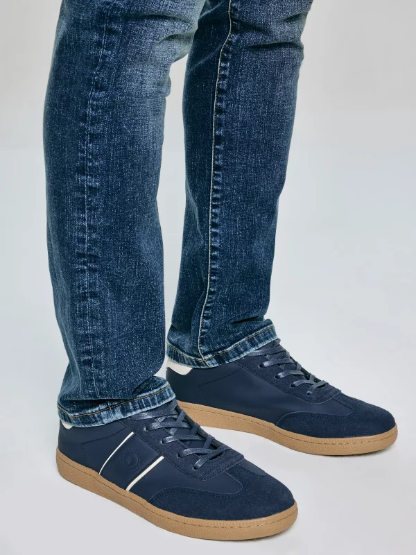 Sneakersy męskie sportowe ze skóry ekologicznej granatowe SS174079 403