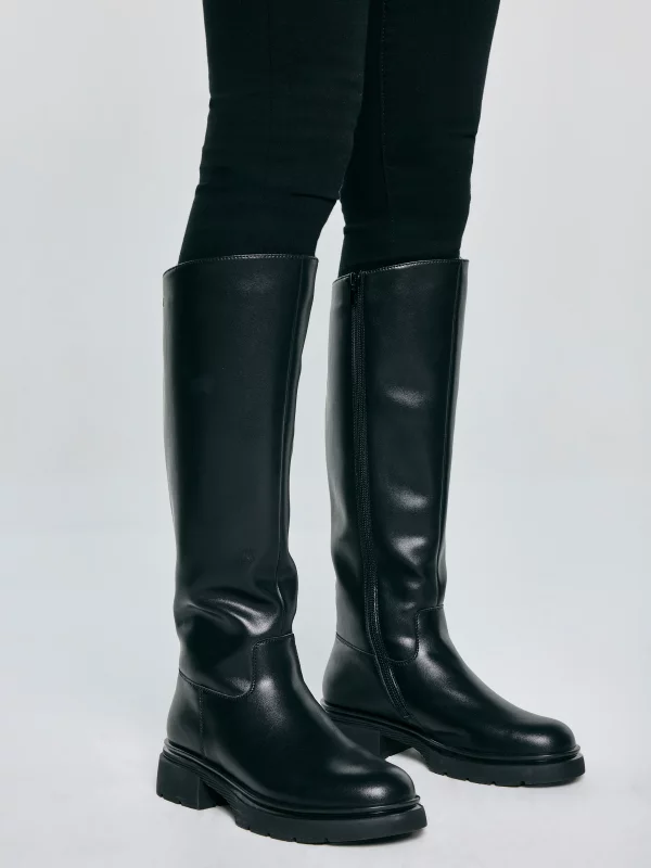 Kozaki damskie ze skóry naturalnej czarne SS274618 906