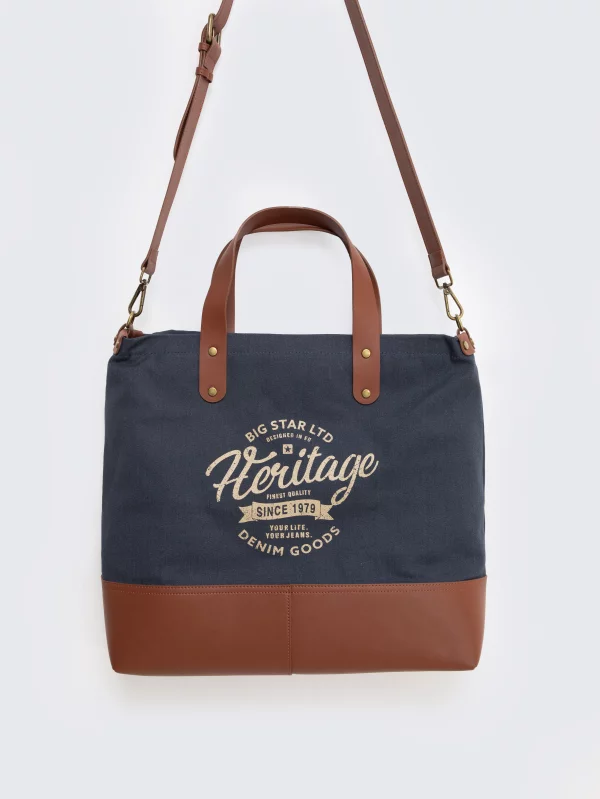 Torba ze skórzanymi elemantami granatowo-brązowa Arvis 00