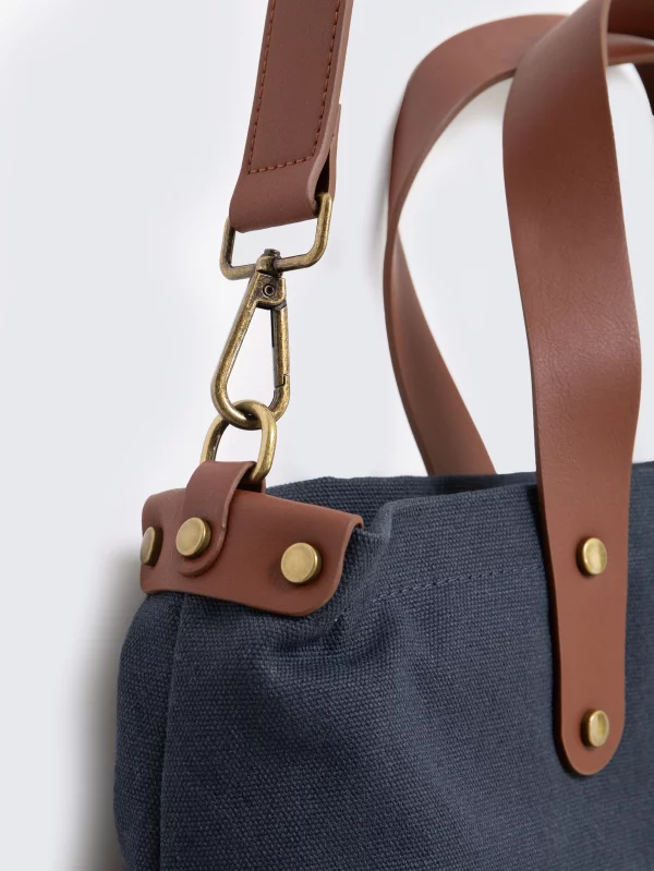 Torba ze skórzanymi elemantami granatowo-brązowa Arvis 00