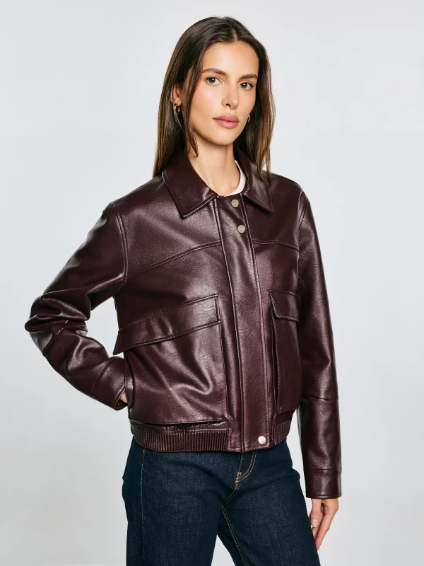 Kurtka damska ze skóry ekologicznej bordowa Britni 604