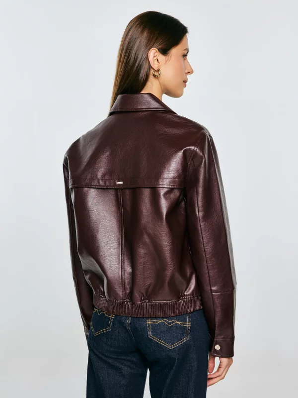 Kurtka damska ze skóry ekologicznej bordowa Britni 604