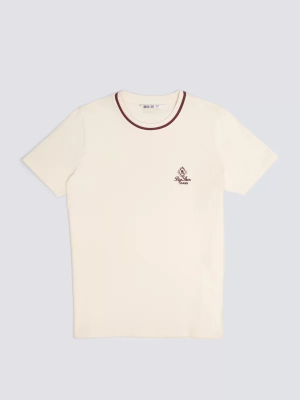 Koszulka damska z haftem na piersi kremowa Lemorse 103