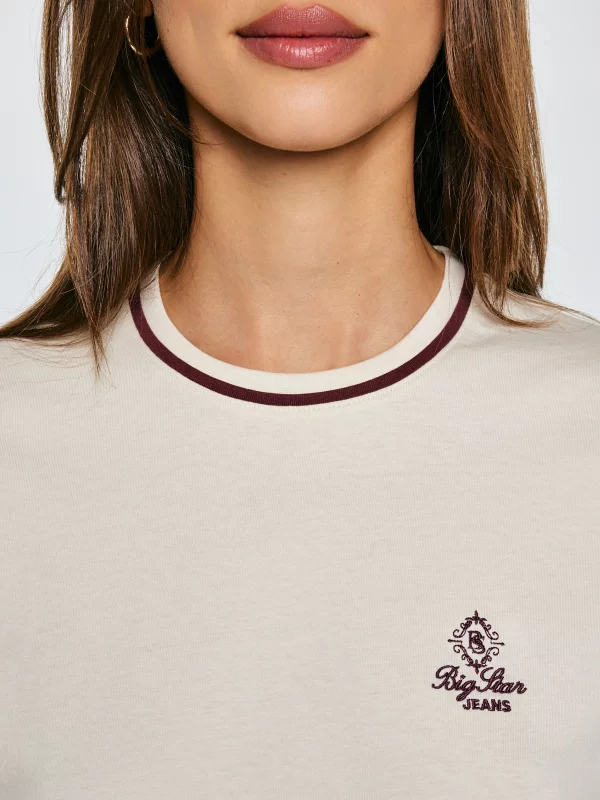 Koszulka damska z haftem na piersi kremowa Lemorse 103