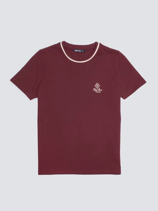 Koszulka damska z haftem na piersi bordowa Lemorse 604