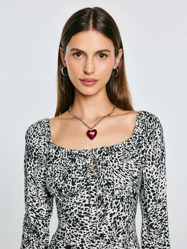 Sukienka damska midi z wiskozy z nadrukiem czarno-kremowa Kiara 906