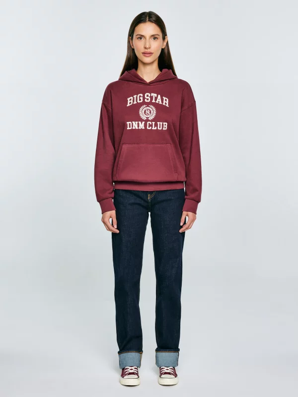 Bluza damska z kapturem z haftem bordowa Merta 604