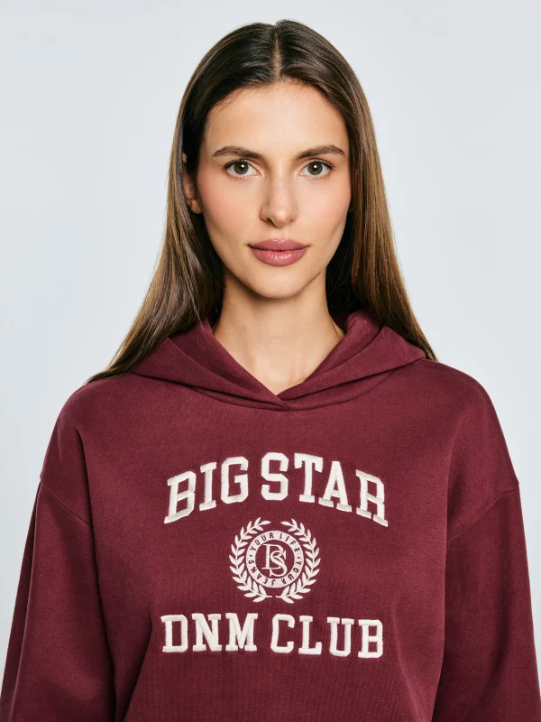 Bluza damska z kapturem z haftem bordowa Merta 604