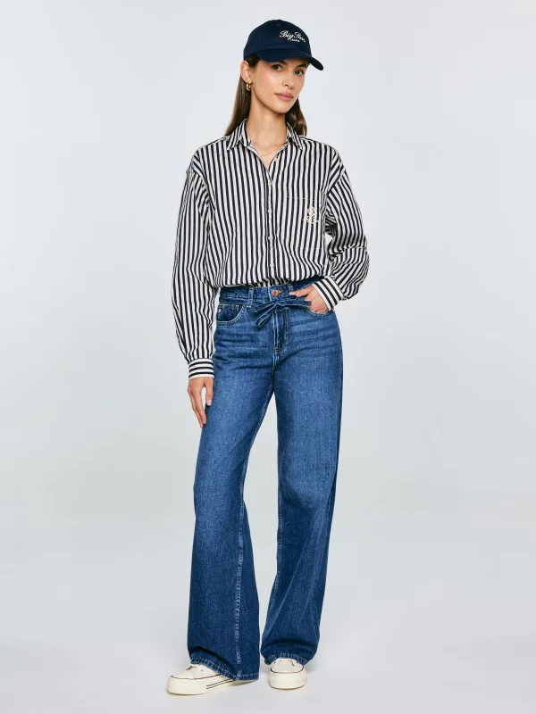 Koszula damska oversize w paski granatowo-kremowe Tina 403