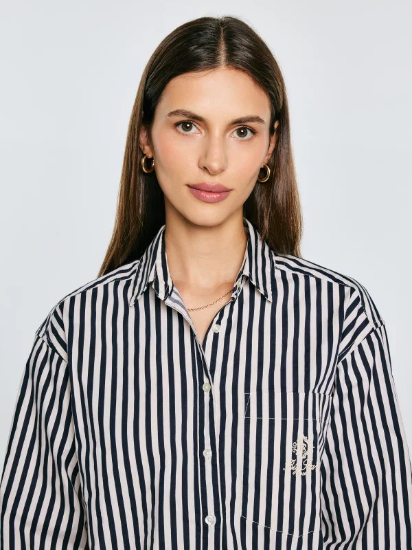 Koszula damska oversize w paski granatowo-kremowe Tina 403