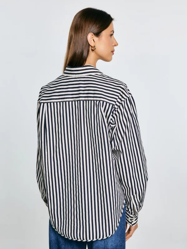 Koszula damska oversize w paski granatowo-kremowe Tina 403