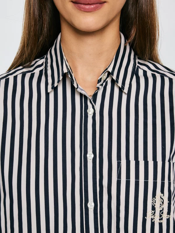 Koszula damska oversize w paski granatowo-kremowe Tina 403