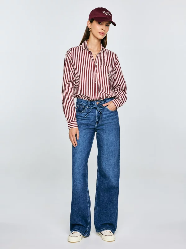 Koszula damska oversize w paski bordowo-kremowe Tina 604