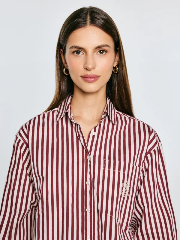 Koszula damska oversize w paski bordowo-kremowe Tina 604