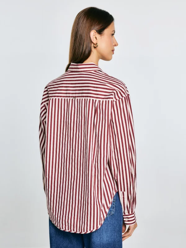 Koszula damska oversize w paski bordowo-kremowe Tina 604