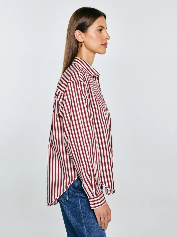 Koszula damska oversize w paski bordowo-kremowe Tina 604