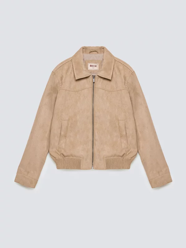 Kurtka damska bomberka z imitacji zamszu beżowa Arisash 805