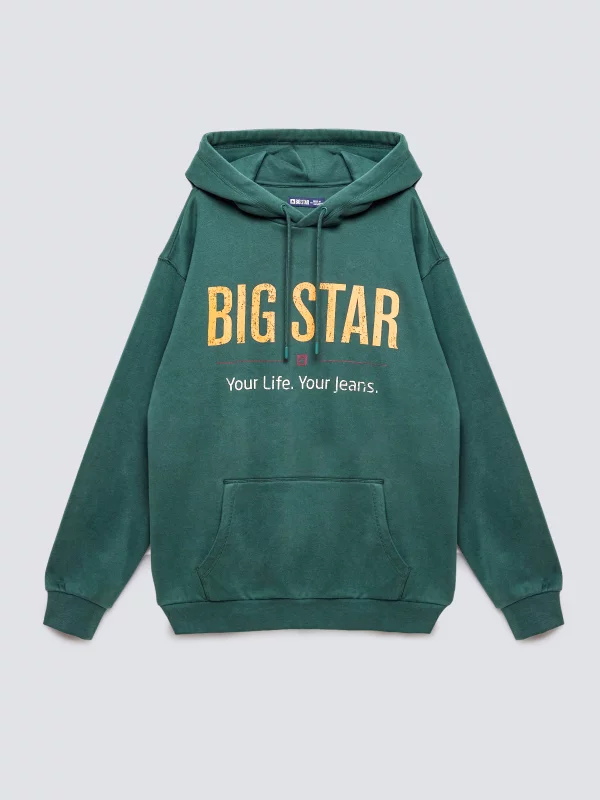 Bluza męska z kapturem z logo BIG STAR zielona Ashlyno 304