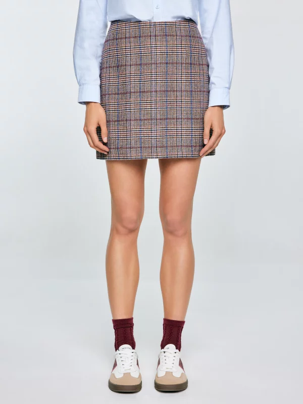 Spódnica damska mini z dodatkiem wełny w kratę Linneti 000