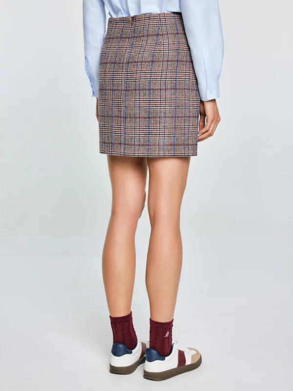 Spódnica damska mini z dodatkiem wełny w kratę Linneti 000