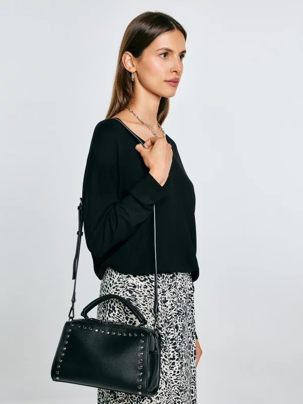 Torebka damska do ręki z dwoma dodatkowymi paskami czarna Priscilla 906