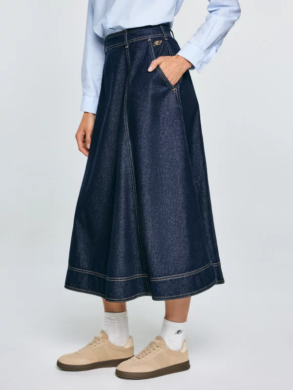 Spódnica damska midi jeansowa rozkloszowana granatowa Scarlet 652