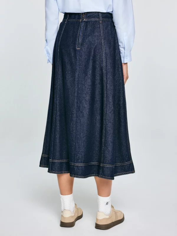 Spódnica damska midi jeansowa rozkloszowana granatowa Scarlet 652