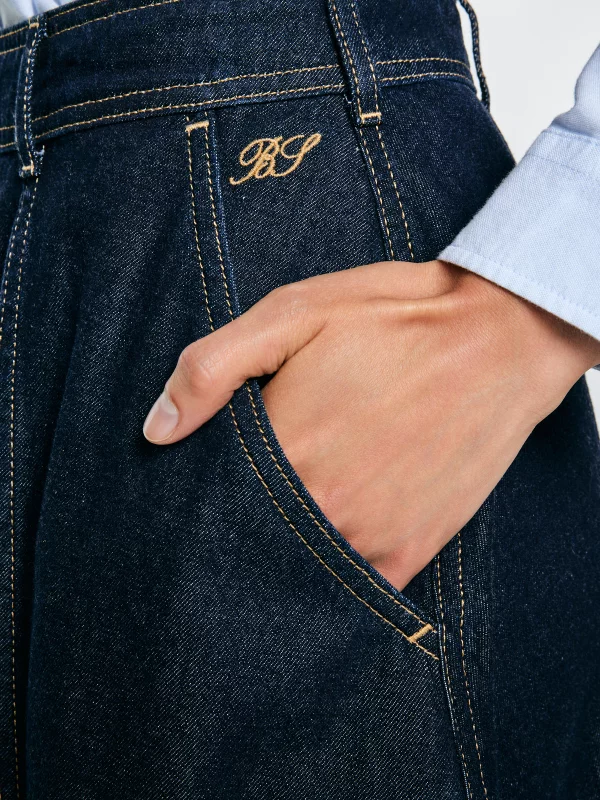 Spódnica damska midi jeansowa rozkloszowana granatowa Scarlet 652