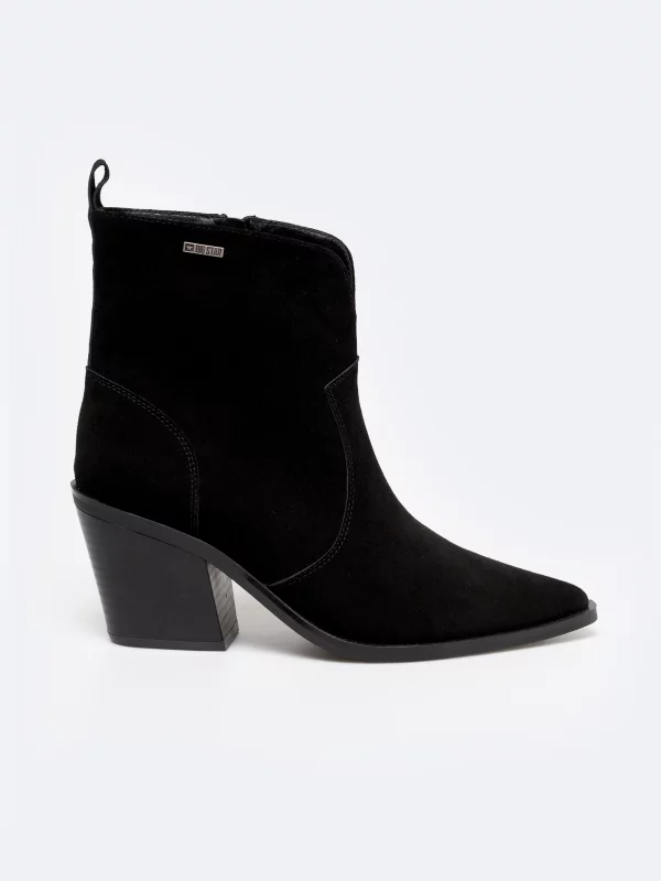 Botki damskie kowbojki ze skóry naturalnej zamszowej czarne SS274472 906