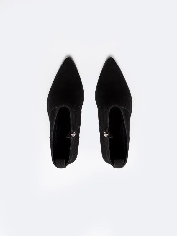 Botki damskie kowbojki ze skóry naturalnej zamszowej czarne SS274472 906