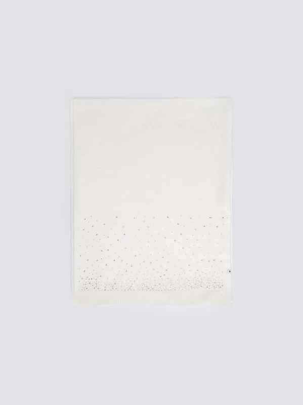 Szal damski bawełniany z kryształkami kremowy Cristaso 103