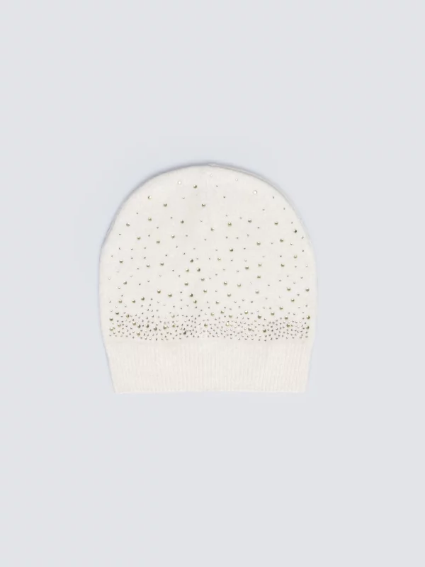 Czapka damska z kryształkami kremowa Cristas 103