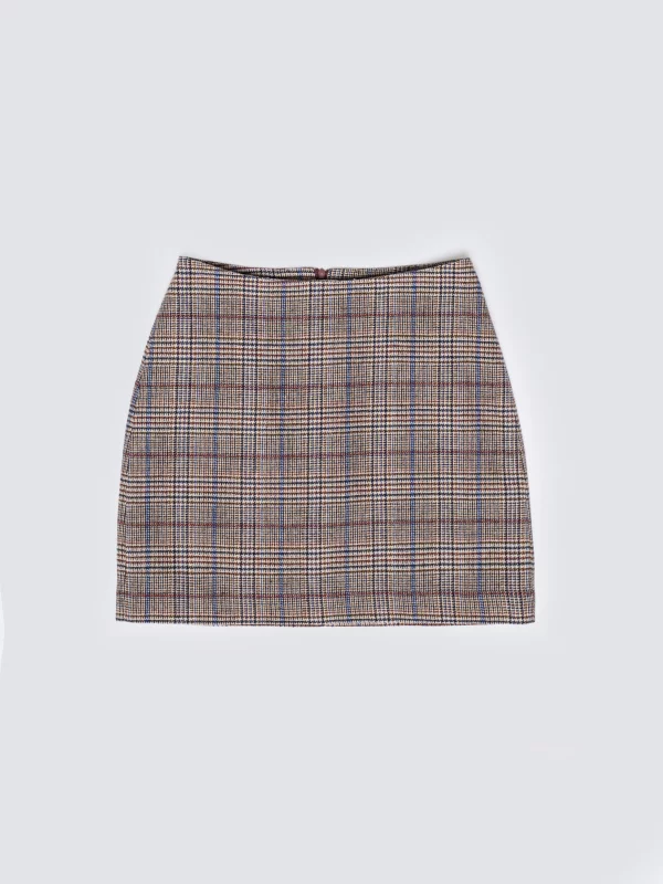 Spódnica damska mini z dodatkiem wełny w kratę Linneti 000