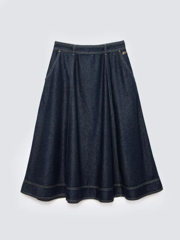 Spódnica damska midi jeansowa rozkloszowana granatowa Scarlet 652