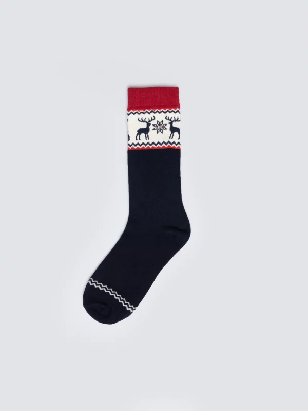 Skarpety męskie  długie ze wzorem skandynawski granatowe Caleb 403