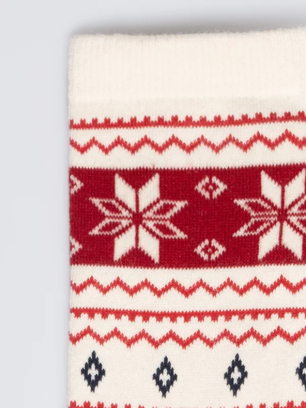 Skarpety damskie ze wzorem skandynawskim biało-czerwone Mela 100