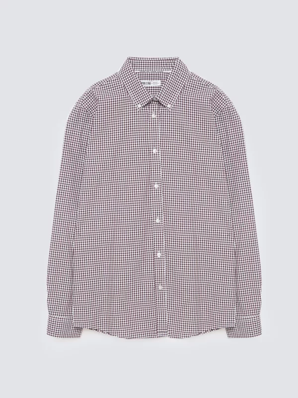 Koszula męska bawełniana w drobną kratę bordowa Gibbsoner 604